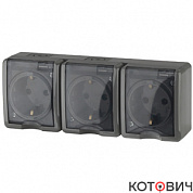 Розетка 3п с/з серый с крышкой IP54 Эра