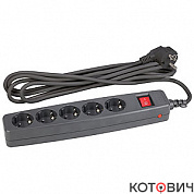 Сетевой фильтр 5гн. 1,5м  с/з, с выкл, черный, USF-5es-1,5m-B  ЭРА