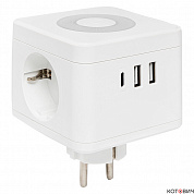 Тройник "Куб" 2 гнезда 2USB 2,4А+Type C + Ночник