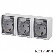 Розетка 3п с/з белый с крышкой IP54 Эра