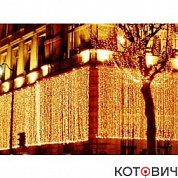 Гирлянда LED,  занавес, IP44, желтый, 2,0м х 3,0м, черный провод, 300LED L2*H3м 