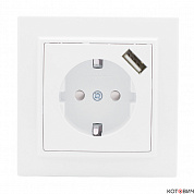 Розетка 1п с/з с/у белый с защитными шторками+ USB 1А Минск EKF