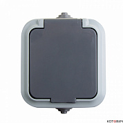Розетка 1п с/з серый с защитной крышкой IP54 REXANT/KRANZ