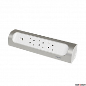 Колодка 3гн, c/з, бело-алюминиевый, 2xUSB A+C (3А) 16A, угловая 3X2К+ З Комфорт Legrand 