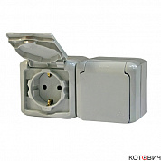 Розетка 2п с/з серый с защитными шторками и крышкой IP44 СЕР Quteo 782353