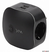 Разветвитель 3гн.+ 2xUSB с/з, черный SP-3e-USB-BLACK 2100mA со шторками  ЭРА