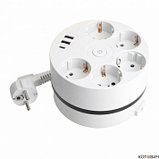 Удлинитель  5гн, 2,5м, с/з, белый, 16А/3,52кВт , 3x1мм2, 250В, 2USB A + C 5V 3,1А STEKKER