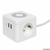 Удлинитель "Куб" 2 гнезда 2USB 2,4А+Type C + Ночник 1,3 метра 1мм2