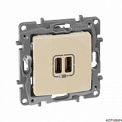 Розетка механизм 1п USB 2 гнезда слоновая кость  ETIKA Leg 672394