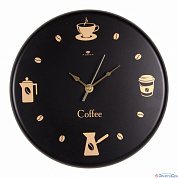 Часы настенные из металла, d=27 см, черный "Время для кофе" Рубин