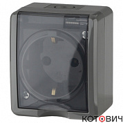 Розетка 1п с/з серый с крышкой IP54 Эра