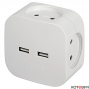 Разветвитель 4гн.+ 2xUSB 2400mA,  10А  б/з, белый SP-4-USB-W ЭРА