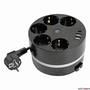 Удлинитель  5гн, 2,5м, с/з, черный, 16А/3,52кВт , 250В, 2USB A + C 5V 3,1А STEKKER  