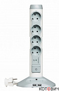 Удлинитель Стойка 2хUSB+microUSB+4х(2К+З), 16А/3,5кВт ПВС 3х1,5 Legrand 694614