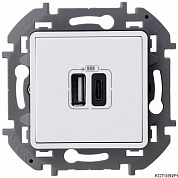 Розетка механизм 1п USB 2 гнезда белый А и С 240В/5В 3000мА  INSPIRIA