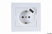 Розетка 1п с/з белый с белой вставкой+ USB RAIN