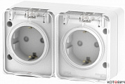 Розетка 2п с/з белый с защитными шторками и крышками IP54 AtlasDesign Profi54 ATN540126