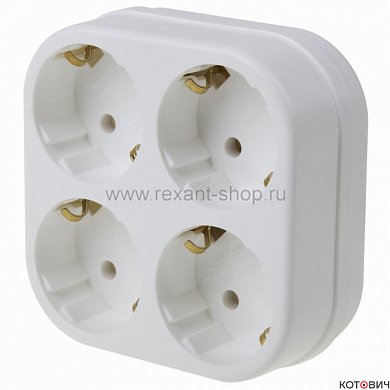 Разветвитель 4гн. с/з, белый 16А  REXANT