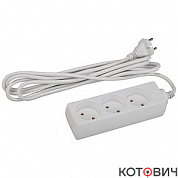 Удлинитель  3гн, 7м, б/з, белый, 10А/2,2кВт ПВС 2х0,75  U-3-7m ЭРА 