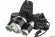 Фонарь налобный LED GA-809 аккумуляторный алюм 3 режима трехламповый High Power Headlamp ЭРА 