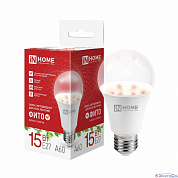 Лампа  для растений  E27  LED   15W  А60  230V  PRO-ФИТО полный спектр  IN HOME