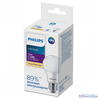 Лампа  E27  LED    7W  3000К  А60  FR  770Lm  220V  Bulb  Philips EcoHome
