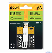 Аккумулятор, USB-C, Li-Ion, AA,1.5V, 1800 мАч, 2шт., кабель для зарядки, 62010 5, duwi