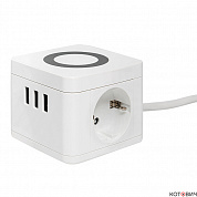 Удлинитель "Куб" 2 гнезда 3USB 2,4А+зарядное устройство 1,3 метра 1мм2 EKF