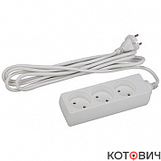 Удлинитель  3гн, 3м, б/з, белый, 6А/1,3кВт  ПВС 2х0.75 UX(6)-3-3m  ЭРА