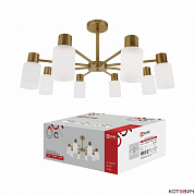 Люстра потолочная 8*E27 ECLASSIC KINLI-СN-8E27WH-LT матовый плафон, латунный корпус IN HOME