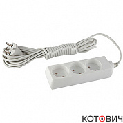 Удлинитель  3гн, 5м, б/з, белый, 6А/1,3кВт ШВВП 2х0,75 UX-3-5m  ЭРА