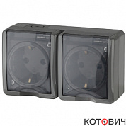 Розетка 2п с/з серый с крышкой IP54 Эра