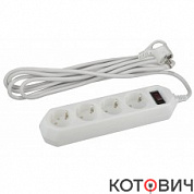 Сетевой фильтр 4гн. 1,5м  с/з, с выкл, белый USF-М-4es-1,5m-W ЭРА 