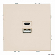 Розетка механизм 1п USB 2 гнезда кашемир USB+Type C 250В, 20W RST10-5115-08 Эмили soft touch