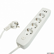 Удлинитель  4гн, 1.8м, с/з, белый, 10А/2,5кВт 2USB+1Type-C 2,4А, HM08-43-02 STEKKER