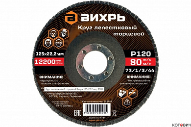 Круг лепестковый торцевой 125х22,2 мм, Р120 Вихрь