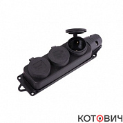 Колодка каучуковая, с/з, 3гн, 230В, 16A,  IP44, черная Lezard