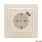 Розетка 1п с/з с/у бежевый с защитными шторками+ USB 1А  Минск EKF