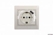 Розетка 1п с/з кремовый + USB RAIN