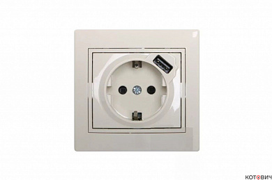Розетка 1п с/з кремовый + USB RAIN