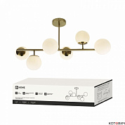Люстра потолочная 6*G9 40W AURORA LUNA-6G9-LT матовые плафоны, латунный корпус IN HOME