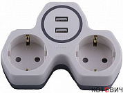 Разветвитель 2гн.+ 2xUSB с/з, белый/серый 250V,16A и 2-х USB - 2,4А, ADP16-14-20 STEKKER