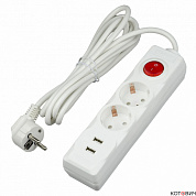 Удлинитель  2гн, 3м, с/з, белый, 2USBх2,1А, 16А/3,5кВт ПВС 3х0,75   S-GCD2-3BU  UNIEL Standart