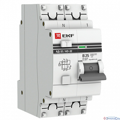 АД-32 1P+N 25А (С) 10мА тип (АС) эл. 4,5кА EKF PROxima