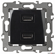 Розетка механизм 1п USB 2 гнезда черный Эра 